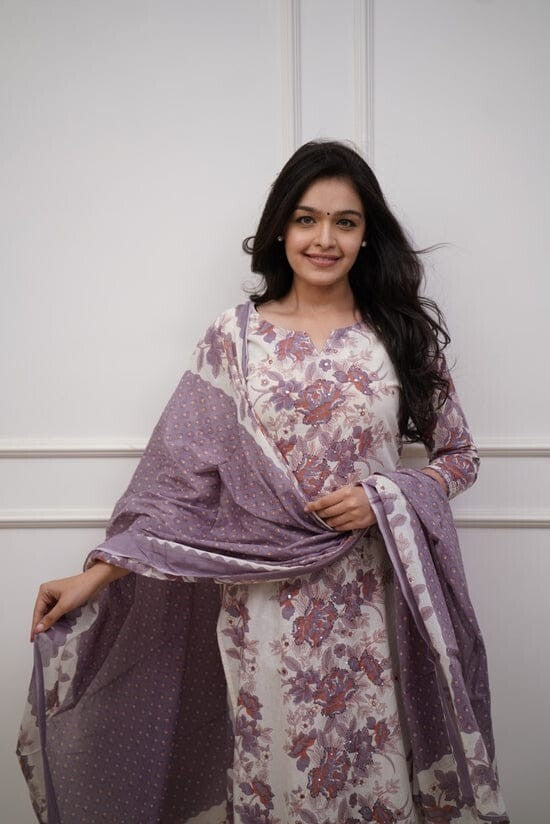 3 pcs Pure Cotton Women Salwar Kameez Suit Indian Fabric Kurti Pant Dupatta