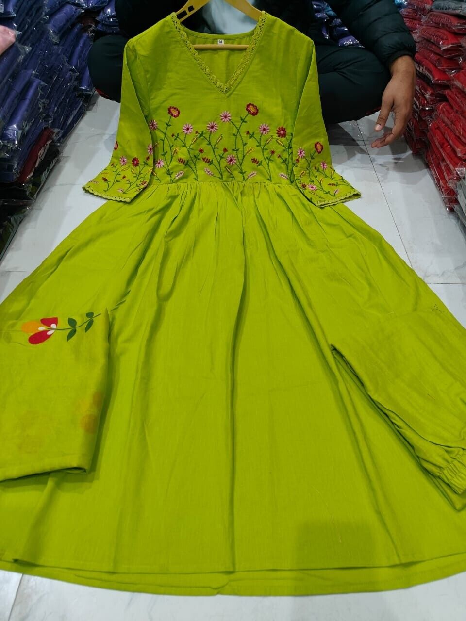 Anarkali Flared Gown Cotton Kurta Pant Set with Malmal Dupatta  3 Piece Set