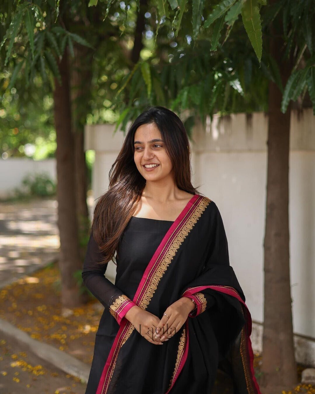 Elegant Black Banana Silk Salwar Kameez Set with Jacquard Dupatta