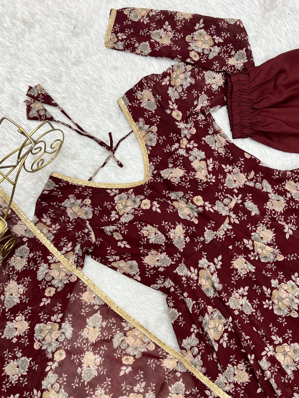 Women's Floral Fox Georgette Anarkali Gown Suit Set – Ready to Wear Wedding wear