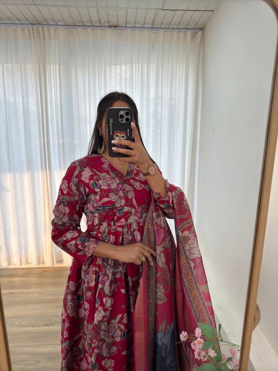 New indian Organza Taby Silk Anarkali Gown Print & Handwork - Ready to Wear
