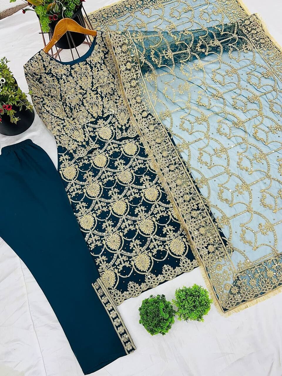 Anarkali Gown Georgette Indian Wedding Party Wear Dress Bollywood Suit Pant 3PC