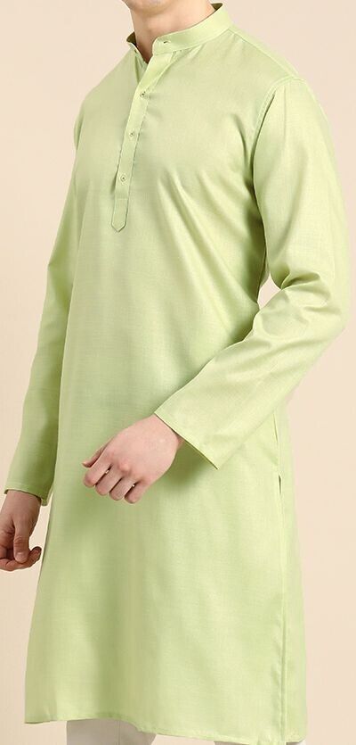 Cotton Pakistani Mens  Shirt long  Kurta pajama Party Wear Solid Light Green