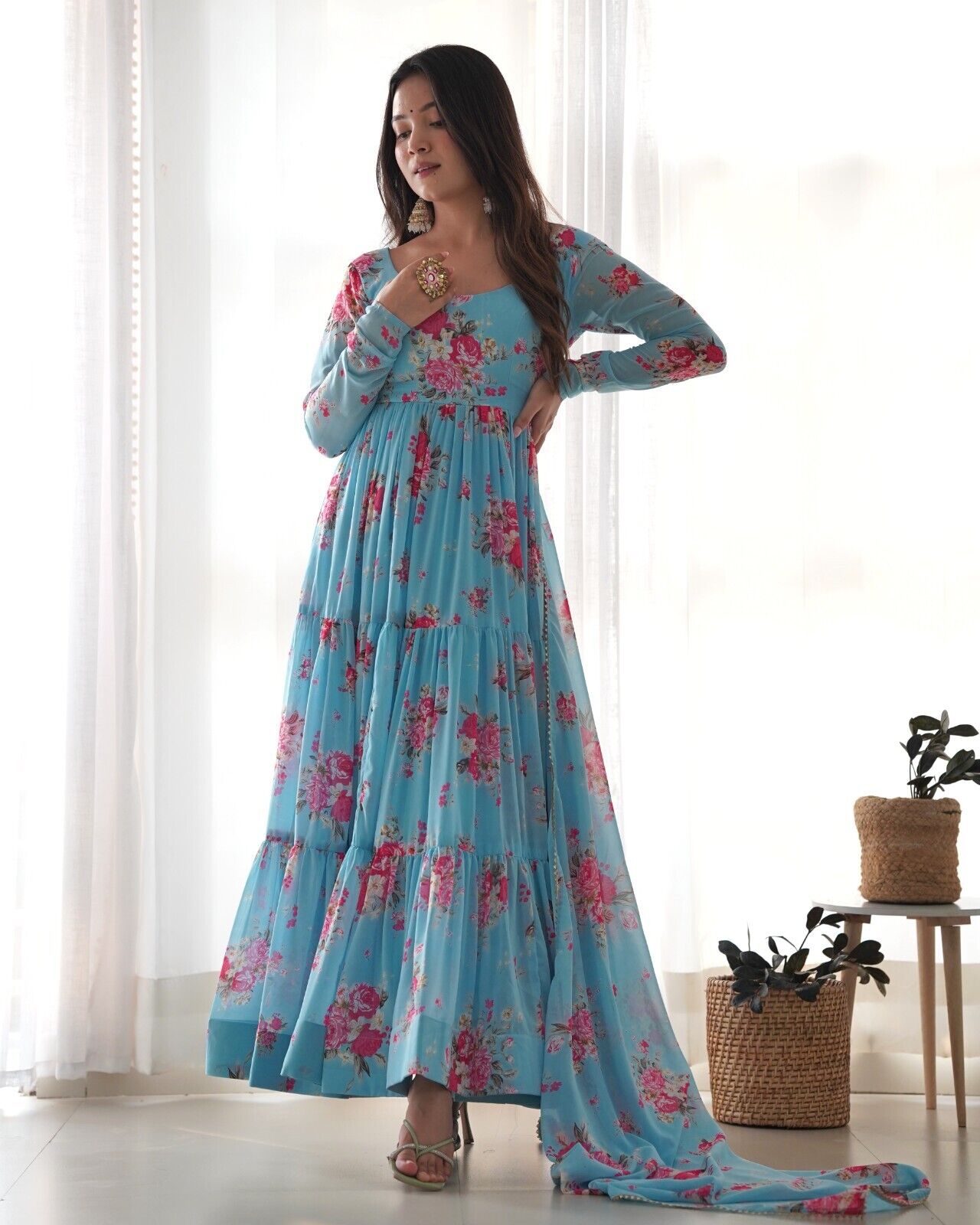 Georgette Full Floral Anarkali Gown Suit – Perfect for Festive Occasions
