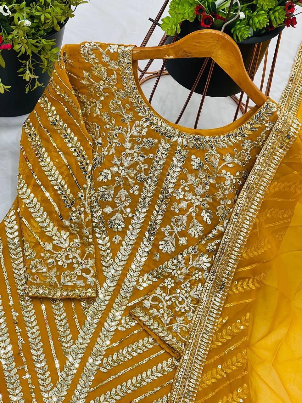 Yellow Georgette Sharara suirt Kameez with Dupatta for Women & Girls (3PC Set)
