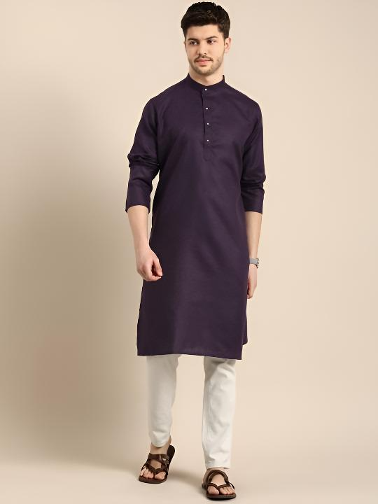 Pure Cotton Pakistani Men’s Long Shirt Kurta Tunic Party Wear violet Blue