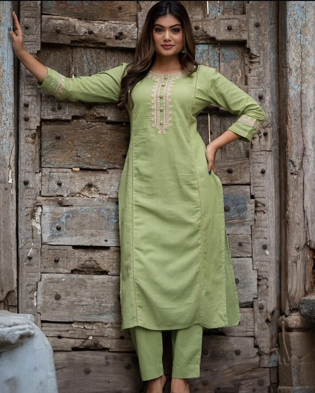 2 pcs Cotton Salwar Kameez Women Bollywood Party Wear Top Tunic Kurti Set