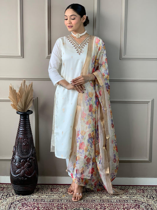 Elegant Cotton Straight Suit with Handwork – 3-Piece Set Salwar kameez