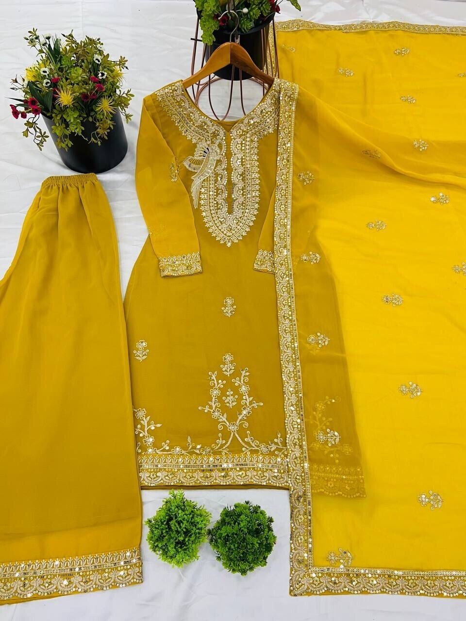 Fully Sttitched Sharara Suit Designer Embroidered Dress Georgette Palazzo S -2x