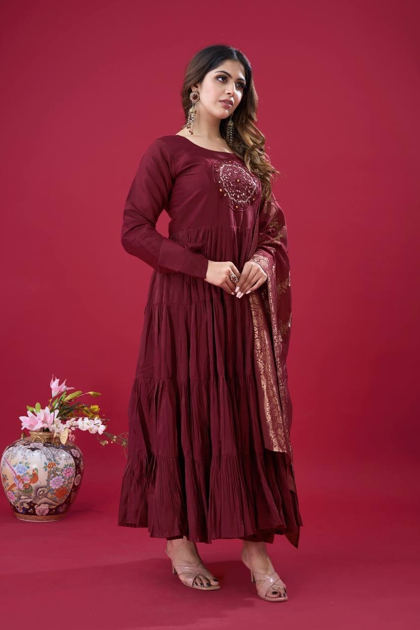 Pakistani Silk Salwar Kameez Readymade Suit Indian Wedding Party Gown Anarkali