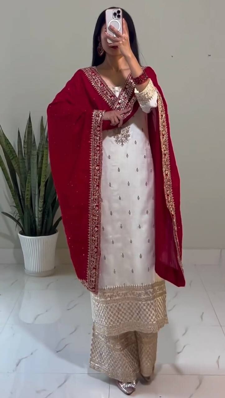 Chinnon Silk Embroidered Salwar Kameez Set – Ready‑to‑Wear Party & Wedding Wear