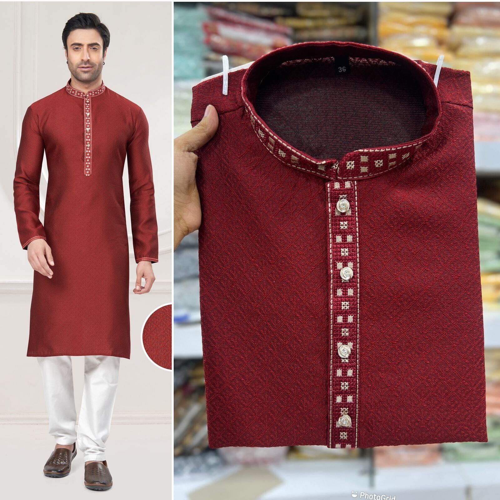 Men's Black Long Silk Kurta Pajama Indian Wedding 2 Piece Set Wedding Kurta