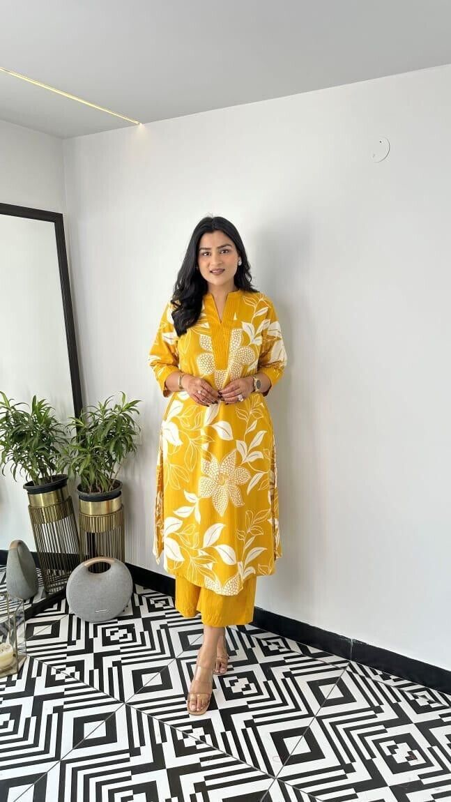 2 Pcs Cotton Wear Kurta with pant Indian Readymade Beautiful Salwar Kameez