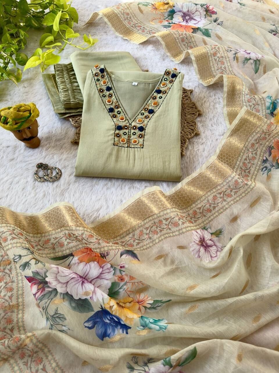 Roman Silk Salwar Kameez Set with Chanderi Dupatta – Hand Embroidered 3-Piece