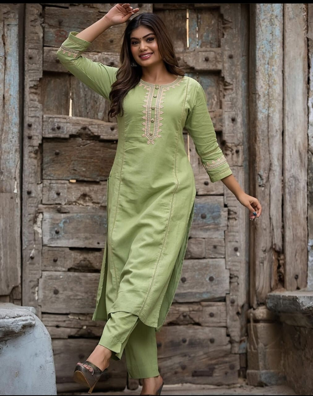 2 pcs Cotton Salwar Kameez Women Bollywood Party Wear Top Tunic Kurti Set