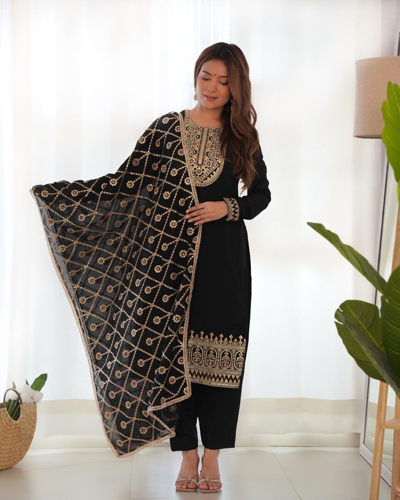 Designer Embroidered Vichitra Silk Salwar Kameez Set – Party & Wedding Wear
