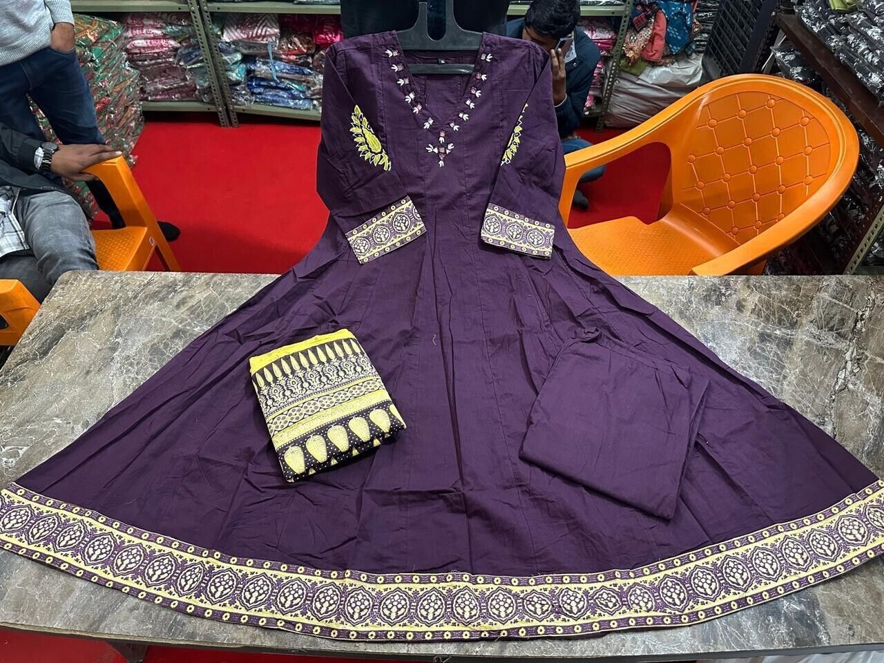 New Purple Cotton Anarkali Flared Suit Gown – Bollywood Indian Pakistani Wear