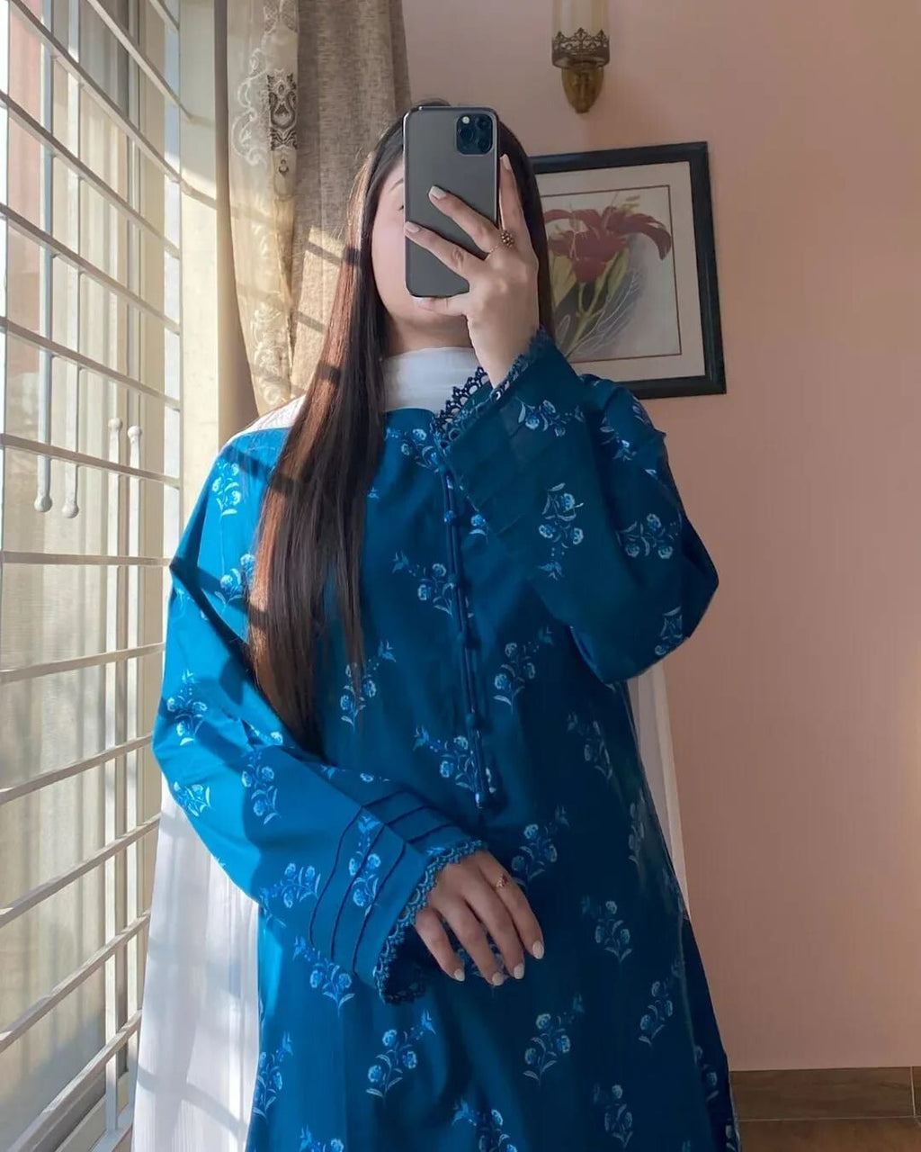 Readymade Hand block Print Solid Salwar Kameez Ready To Wear Suit 3 Piece Blue