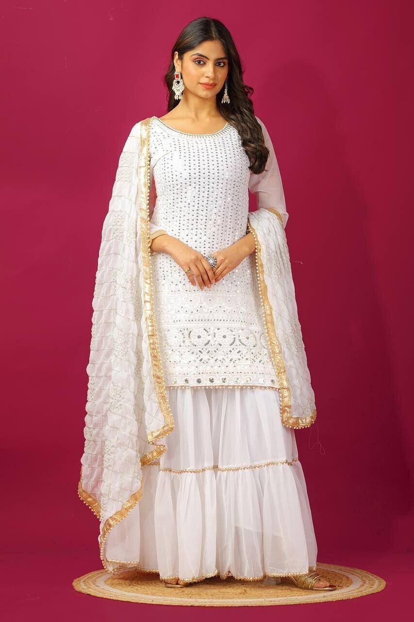 Designer Black Faux Georgette Suit  with Sharara  Readymade Embroidred