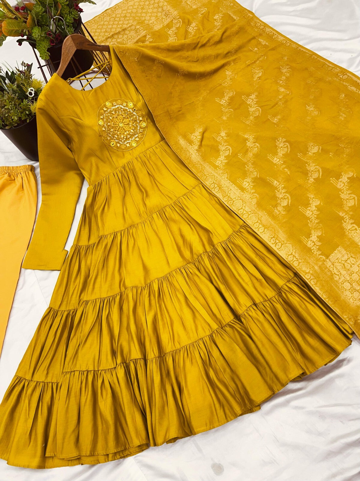 Silk Party Wear Flared  Anarkali Gown Set readymade fullly sttitched