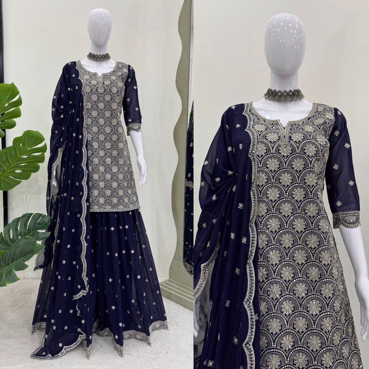 Indian Traditional Stylish Georgette Kurti & Palazzo Set for Women Sharara set