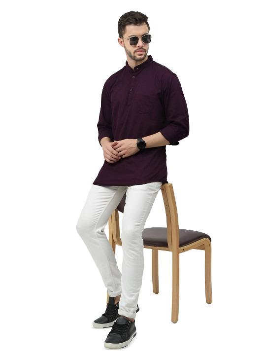 New Men’s Indian Shirt 100% Cotton Traditional Tunic Solid Short Kurta Big Tall