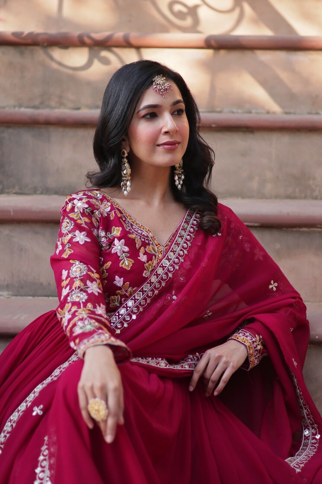 Anarkali Gown Red Pakistani Dress Suit Wear Indian Bollywood Long full length