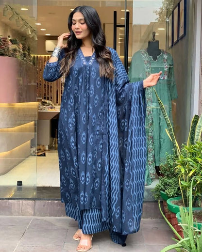 New Cotton Women Anarkali Flared Gown with Pant Salwar suit Embroidery work