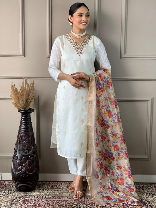 Elegant Cotton Straight Suit with Handwork – 3-Piece Set Salwar kameez