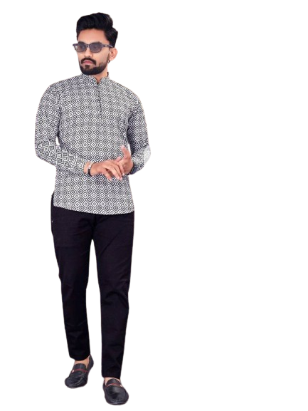 Traditional Printed Full Sleeves Short length Kurta/shirt full sleeve men kurta