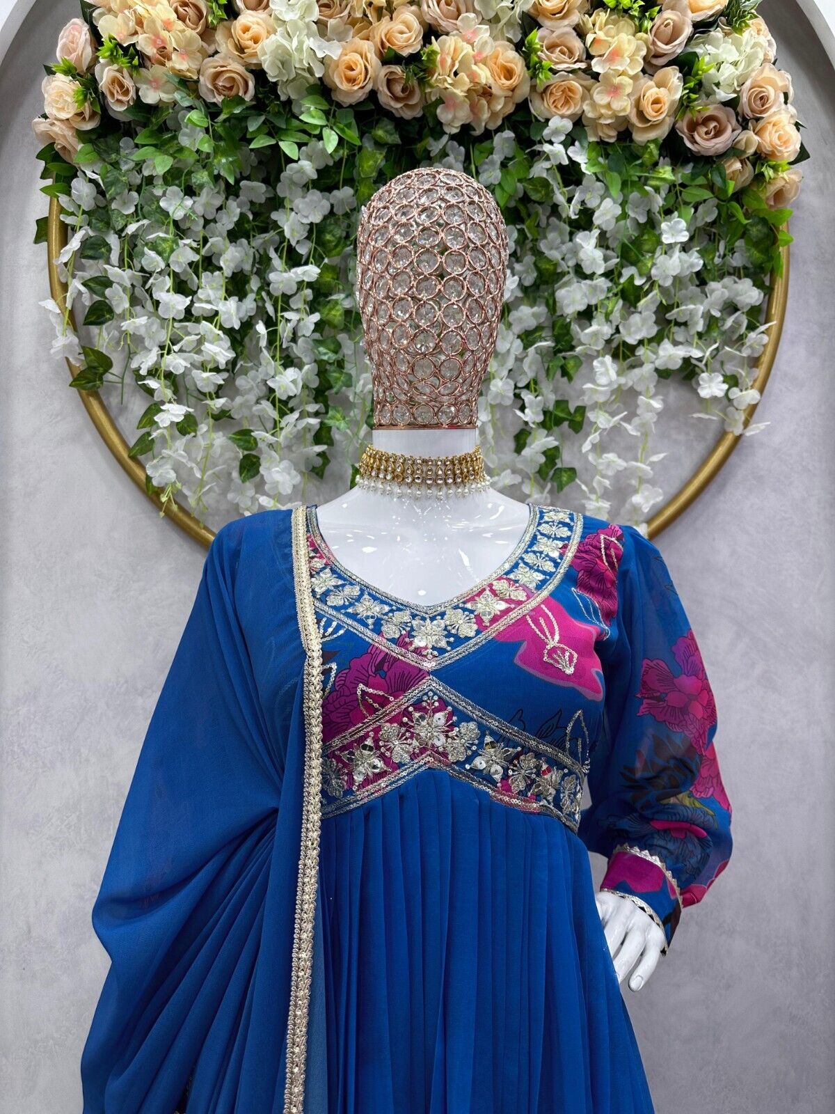 Designer Floral Faux Georgette Anarkali gown Flared Sleeves  Ready-to-Wear