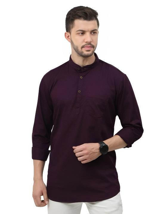 New Men’s Indian Shirt 100% Cotton Traditional Tunic Solid Short Kurta Big Tall