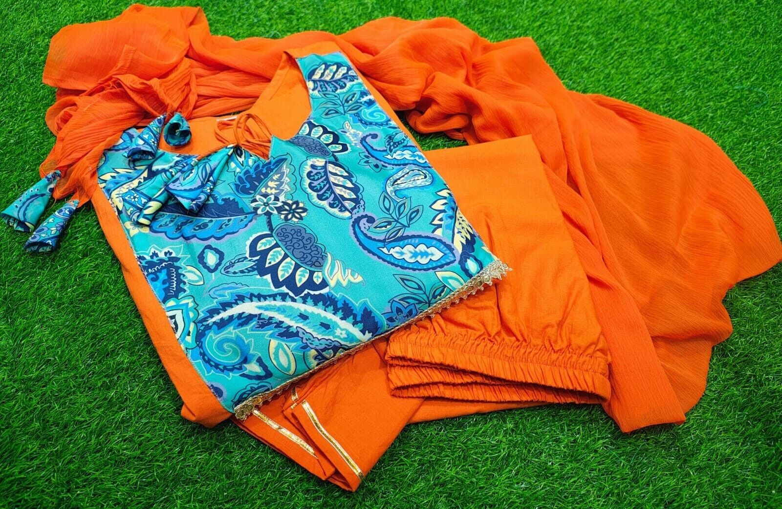 Women's Orange Anarkali Suit – Flared Gown Style, Stitched & Ready to Wear