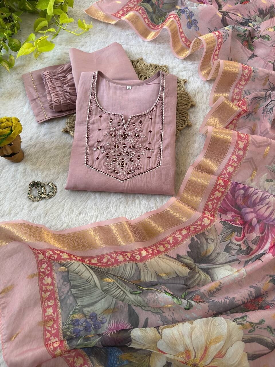 Roman Silk Salwar Kameez Set with Chanderi Dupatta – Hand Embroidered 3-Piece