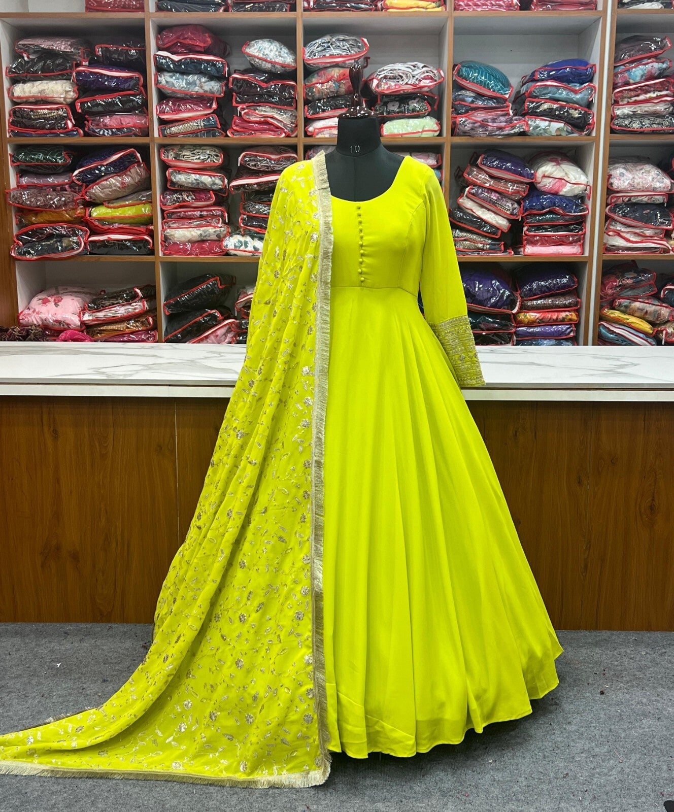 Designer Heavy Fox Georgette Anarkali Gown Set Fully Stitched & Ready to Wear