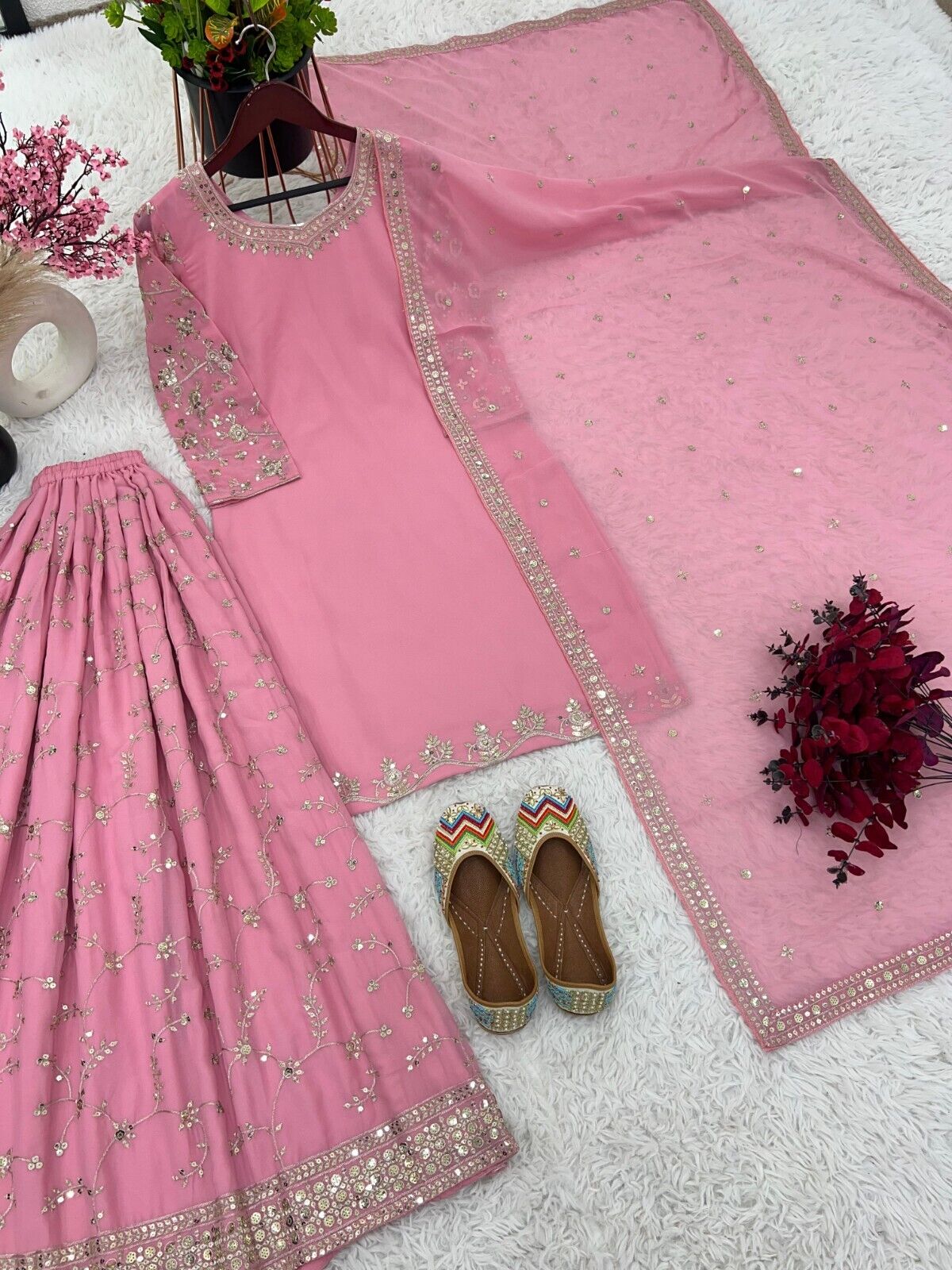 Bollywood Sharara Suit Ethnic Indian Kameez Salwar Pakistani Designer Georgette
