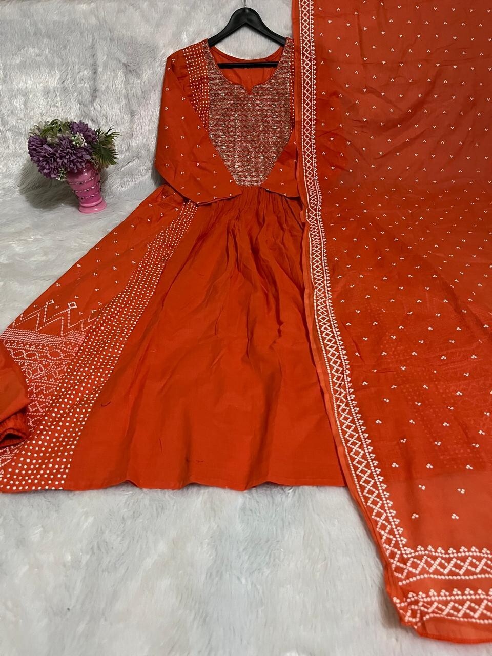 Beautiful Orange Anarkali Flared Long Gown – Indian Designer Salwar Kameez
