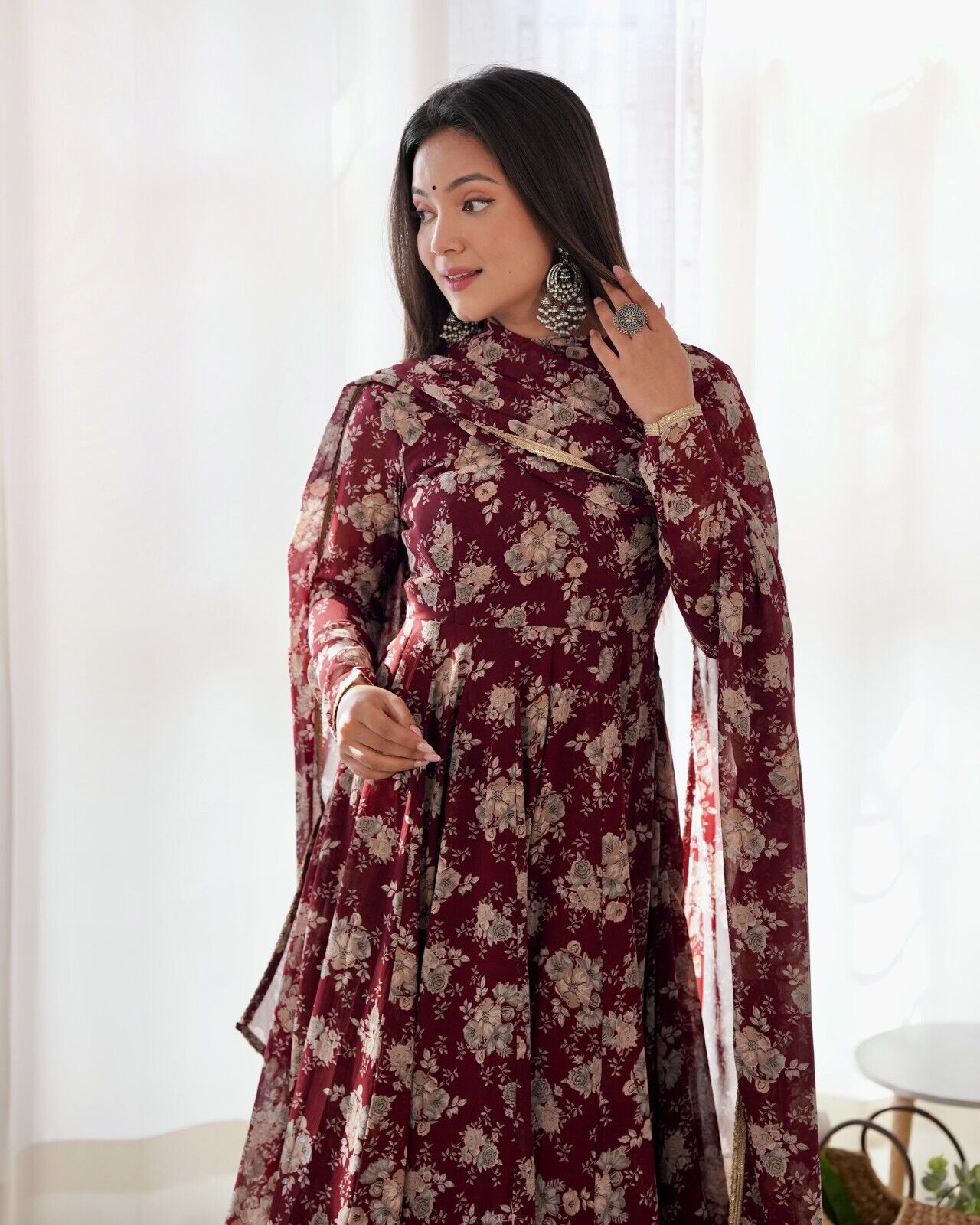 Women's Floral Fox Georgette Anarkali Gown Suit Set – Ready to Wear Wedding wear