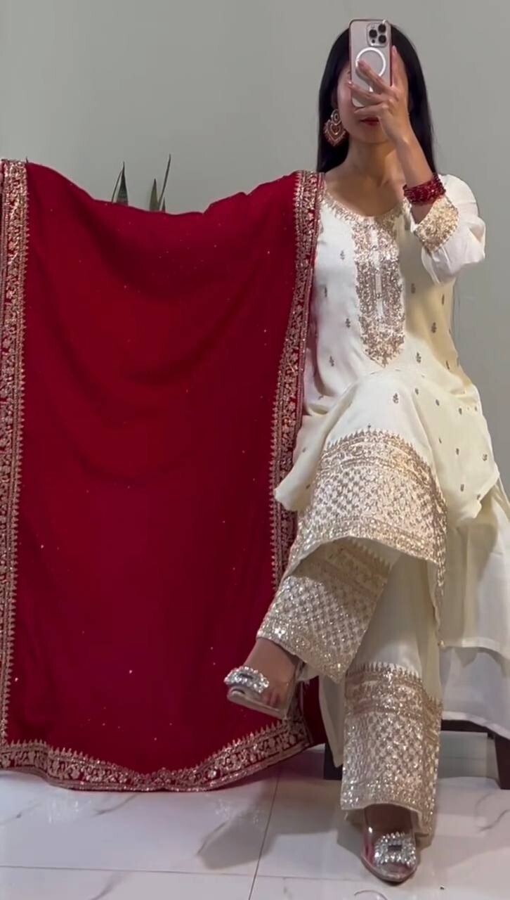 Chinnon Silk Embroidered Salwar Kameez Set – Ready‑to‑Wear Party & Wedding Wear