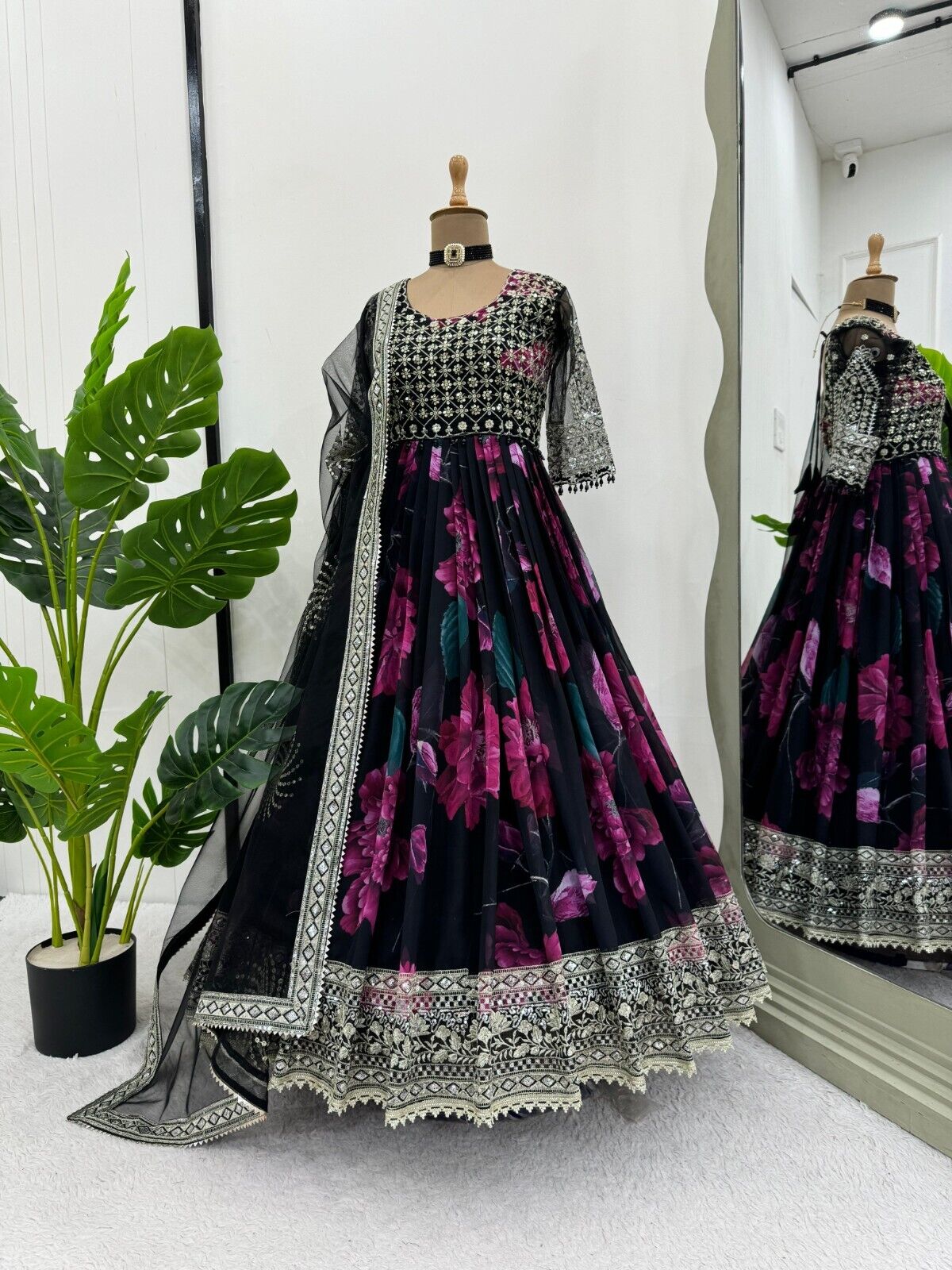 Indian Anarkali Style Georgette Fabric Gown with Dupatta - Party Wear Dress