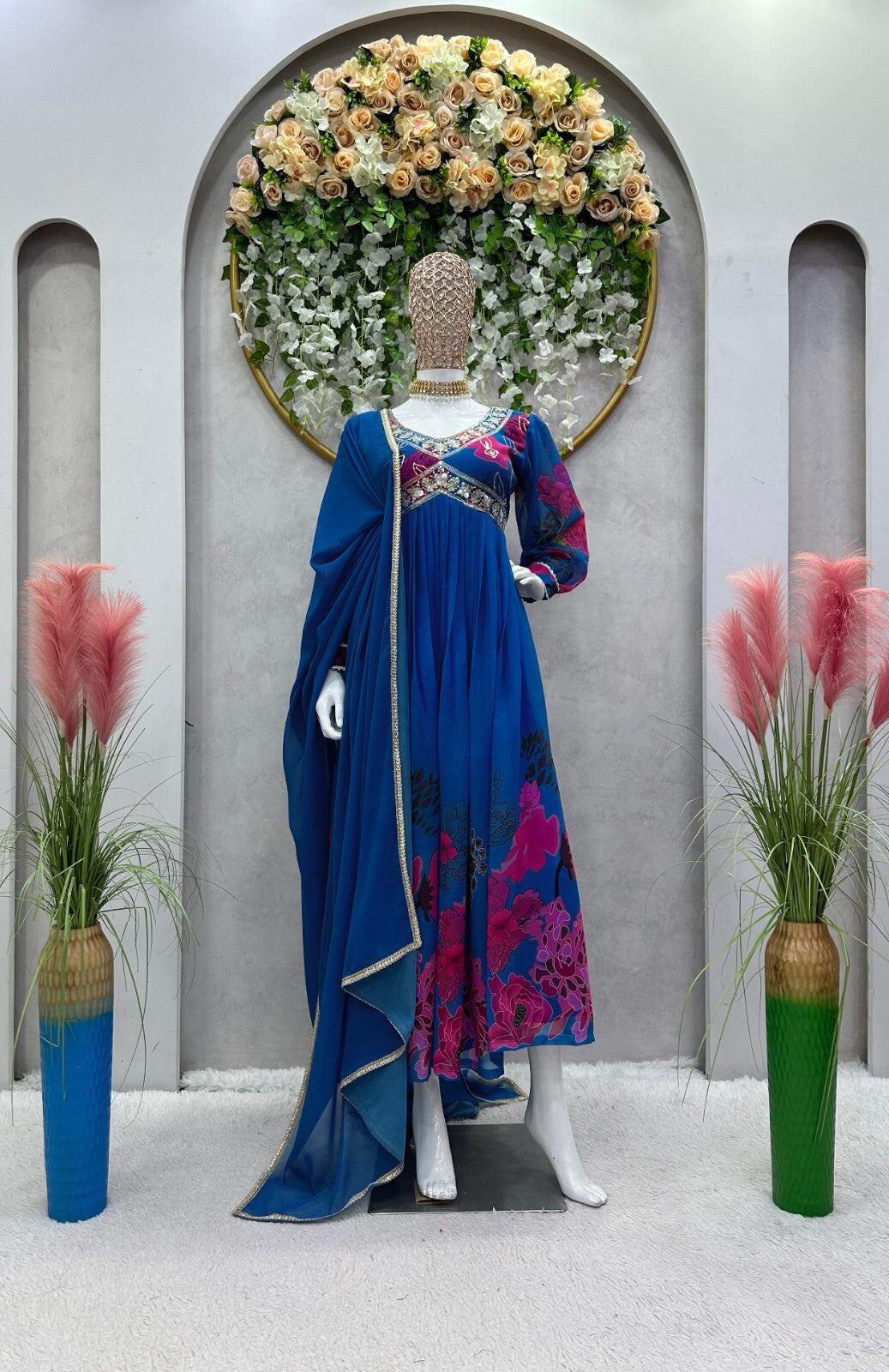 Designer Floral Faux Georgette Anarkali gown Flared Sleeves  Ready-to-Wear