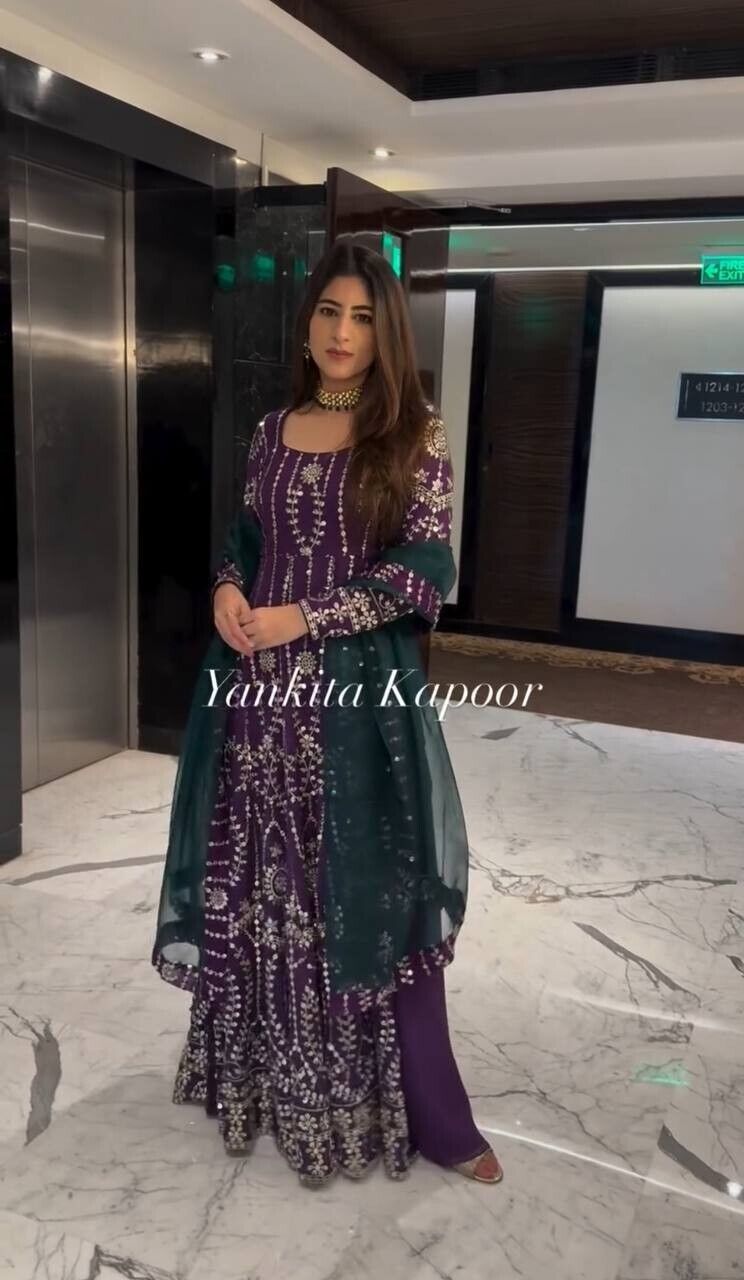 Readymade Georgette Pakistani Salwar Kameez Sharara Palazzo Set with Net Dupatta