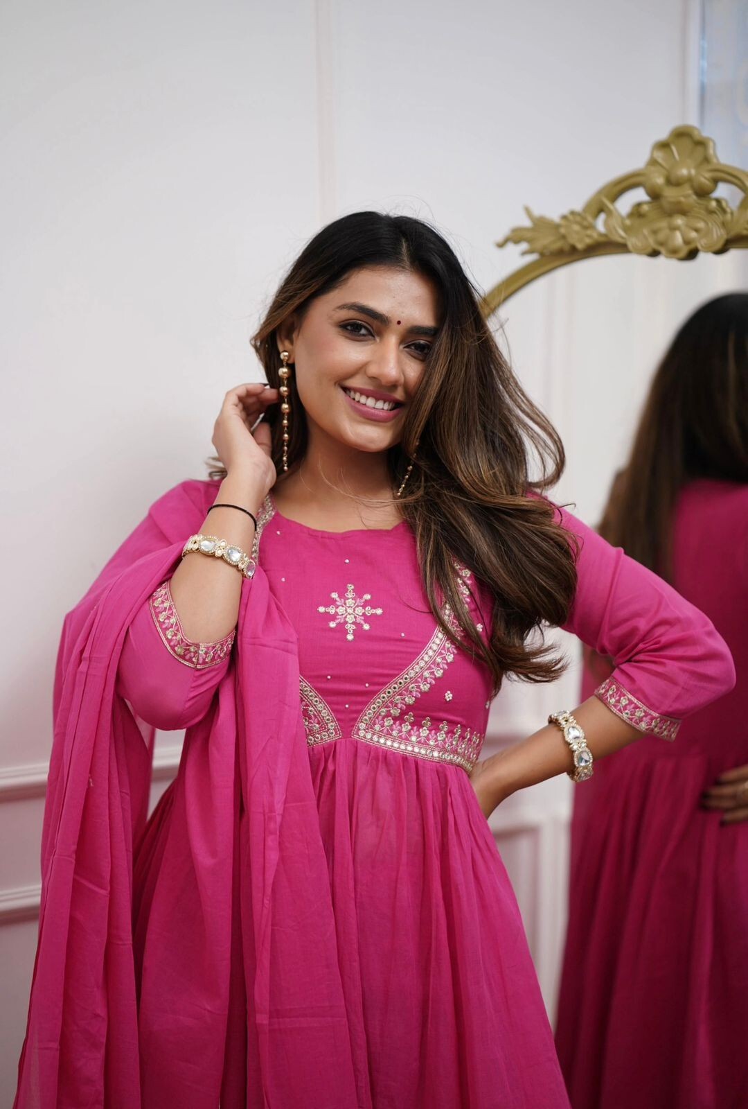 Cotton Embroidered Flared Anarkali Gown Suit Readymade Kurti Long Kurta Women