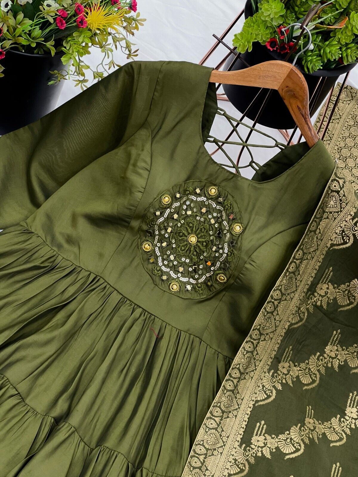 Silk Party Wear Flared  Anarkali Gown Set readymade fullly sttitched
