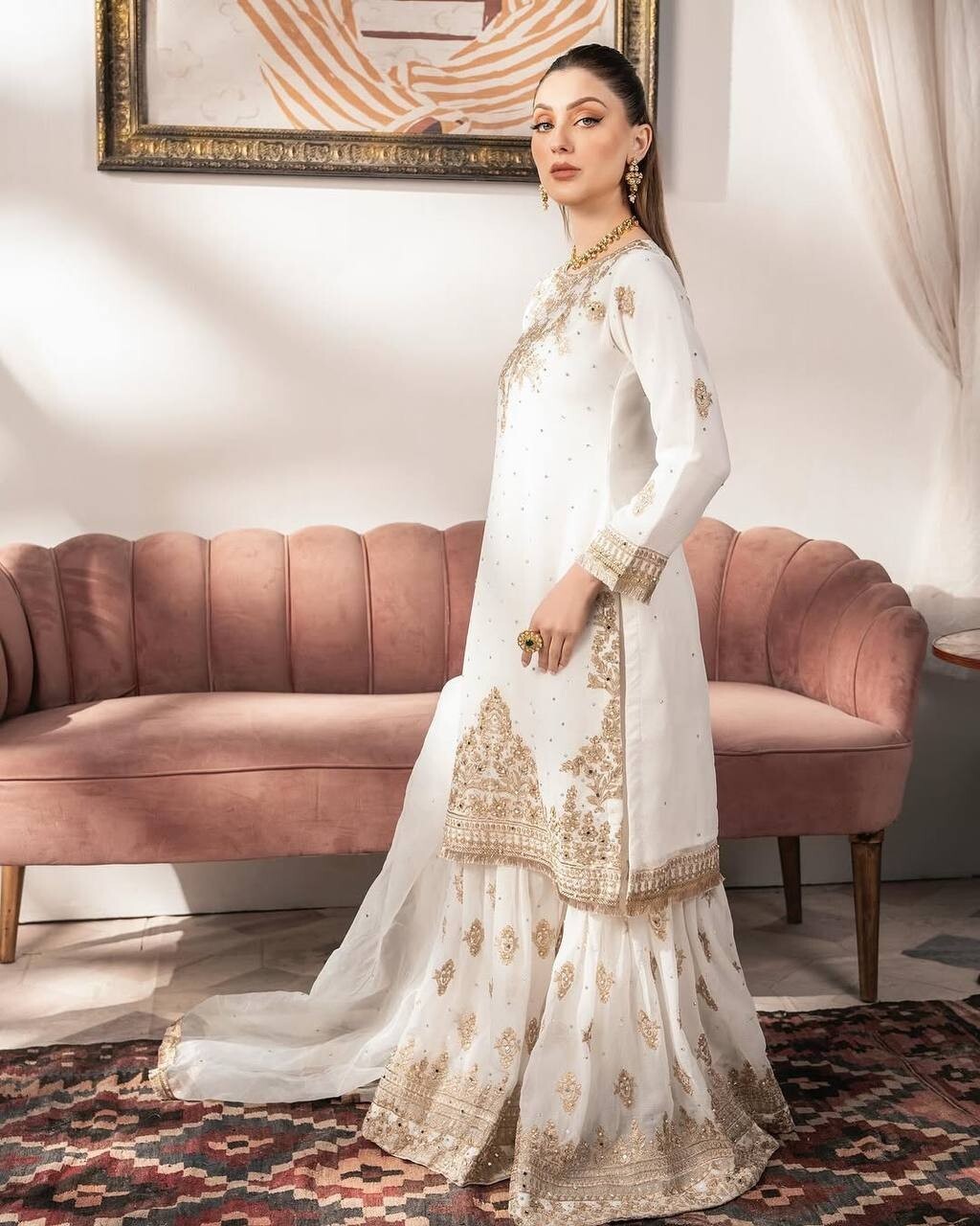 Pakistani Indian Wedding Sharara Suit with Designer Kurti - Eid Collection
