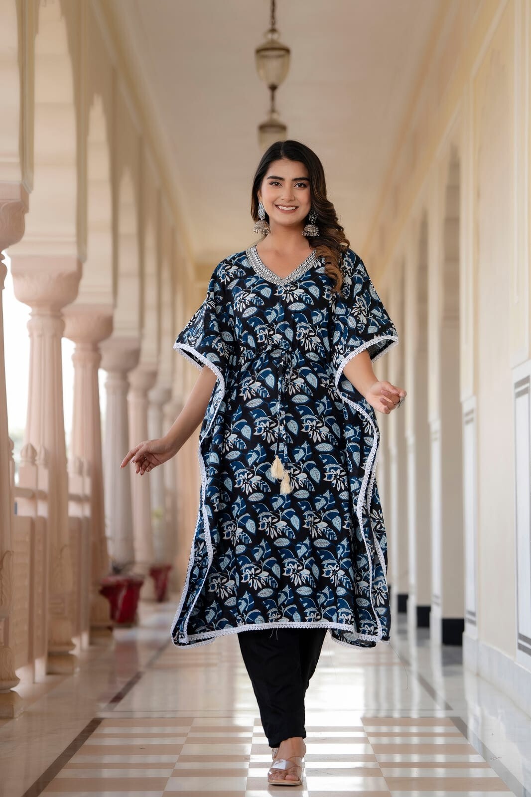 2 pcs Kaftan Style Set – Cotton with Embroidery, Lace Work & Tassel Detailing