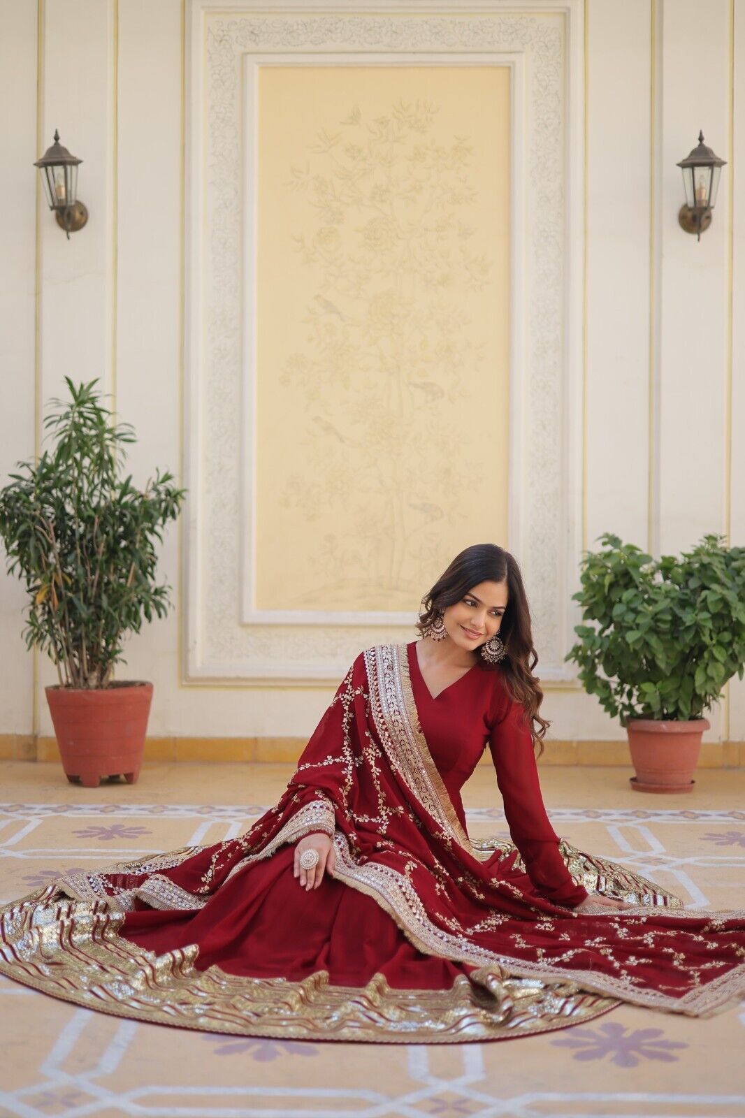 Pakistani Anarkali Flared gown  Red Indian Wedding Party Gown Eid Dress Women