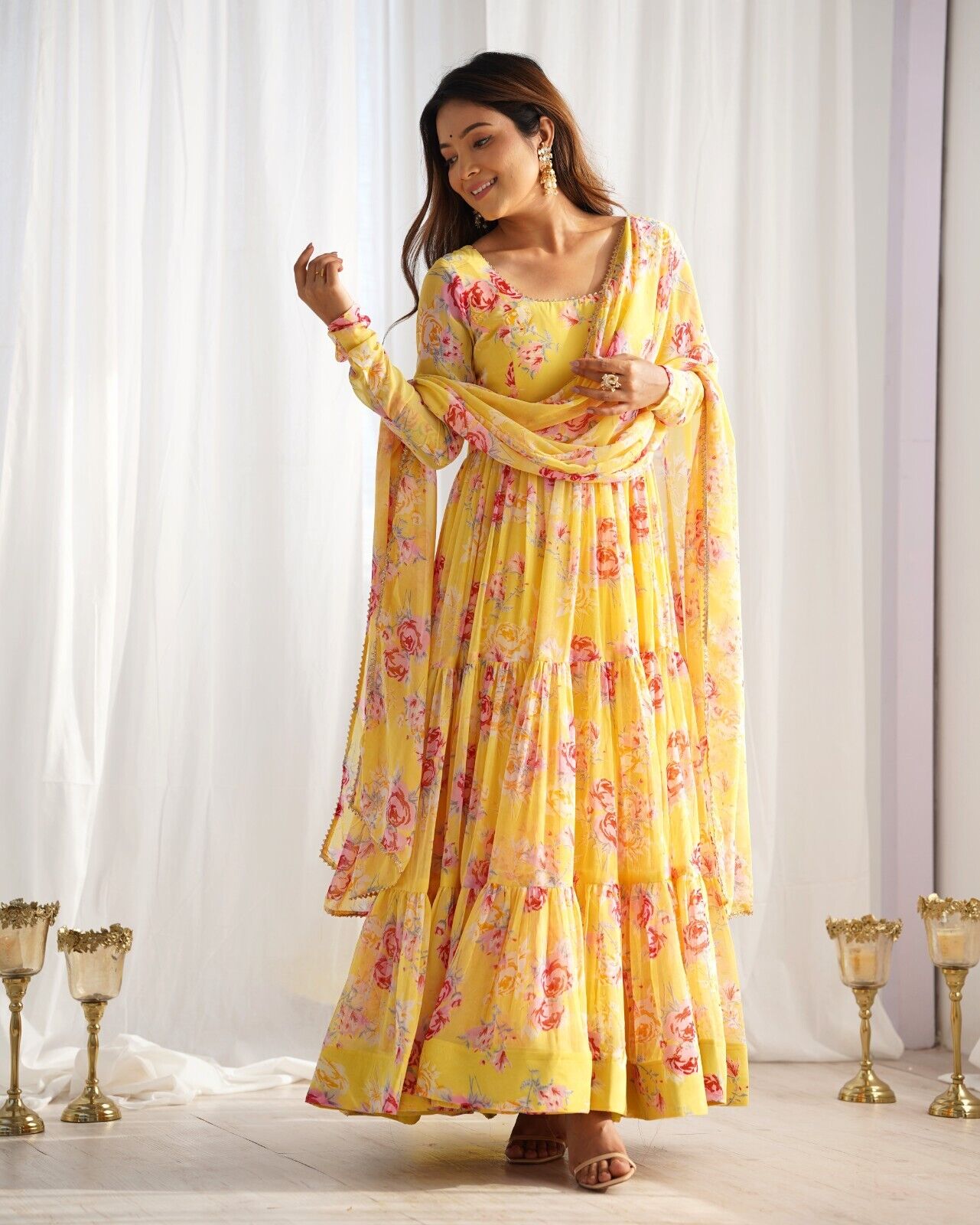 Georgette Full Floral Anarkali Gown Suit – Perfect for Festive Occasions