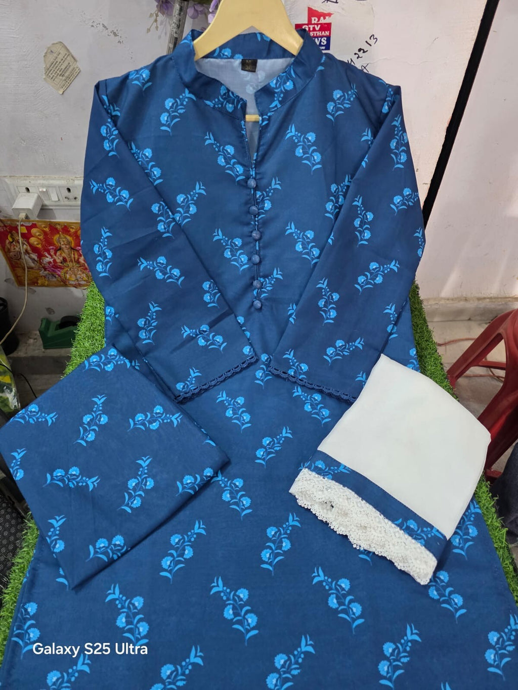 Readymade Hand block Print Solid Salwar Kameez Ready To Wear Suit 3 Piece Blue