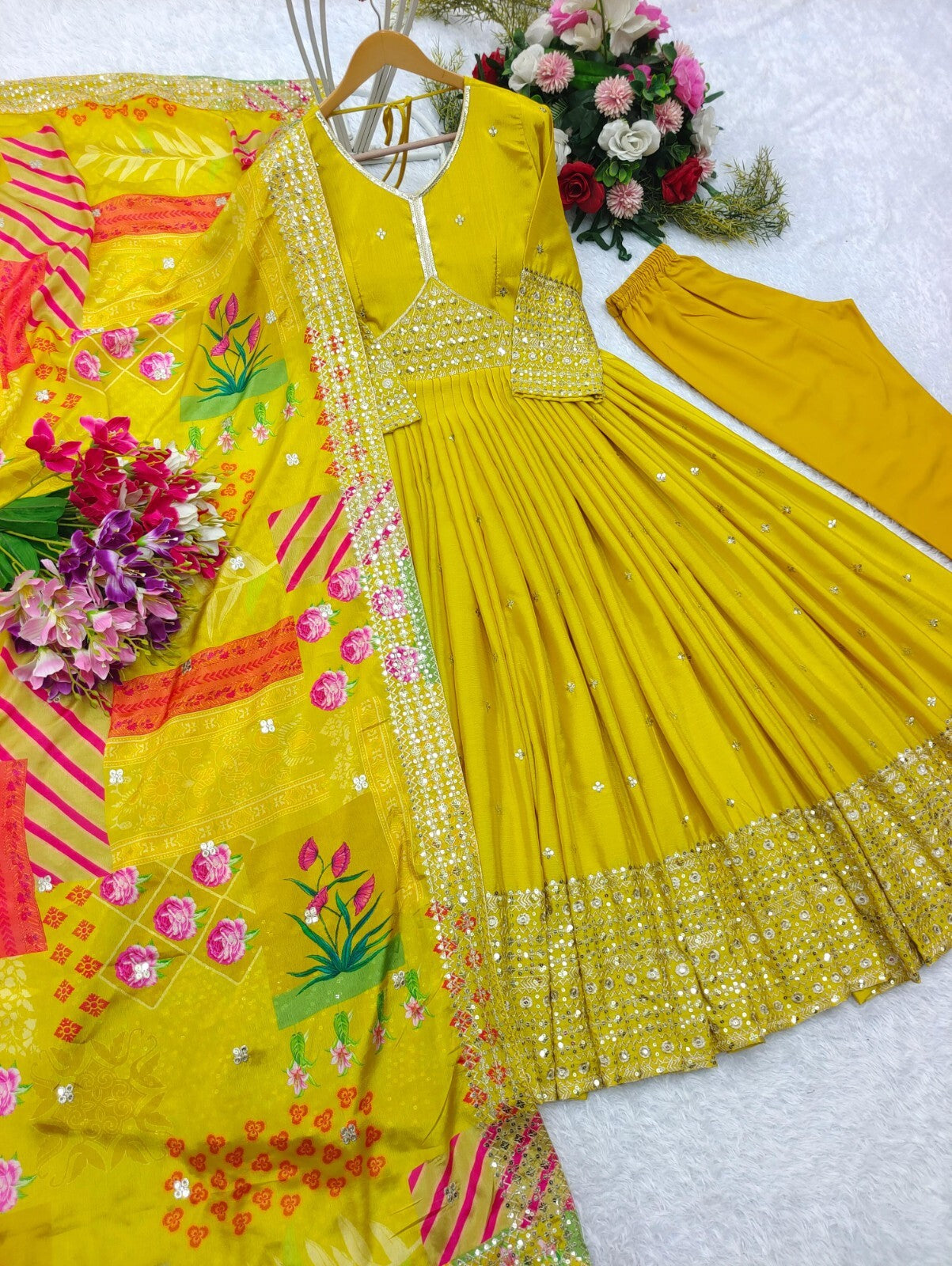 Pure Chinon Silk Anarkali Gown Set with Dupatta Elegant Party & Wedding Wear